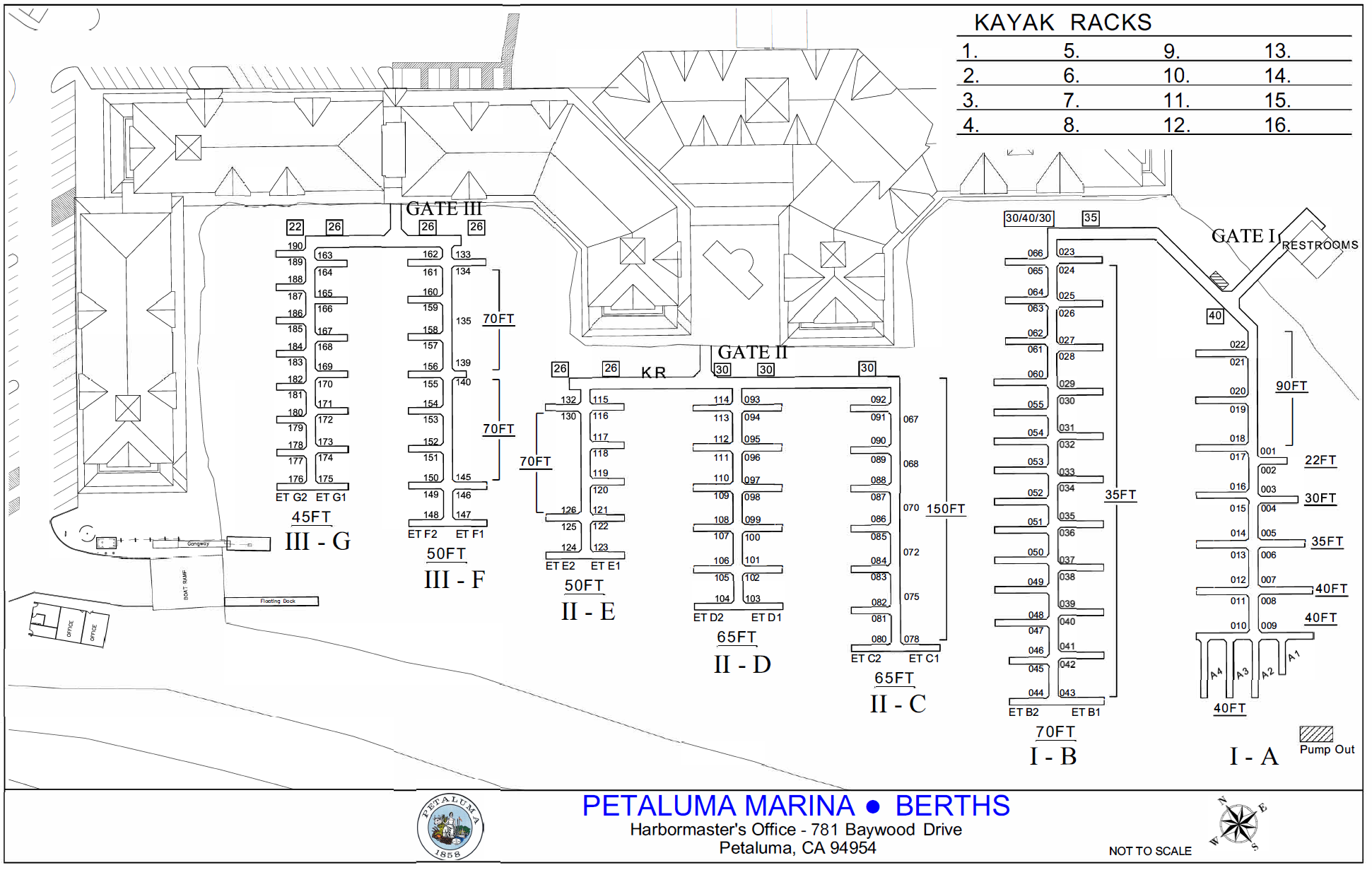 Map of Petaluma Marina Berths