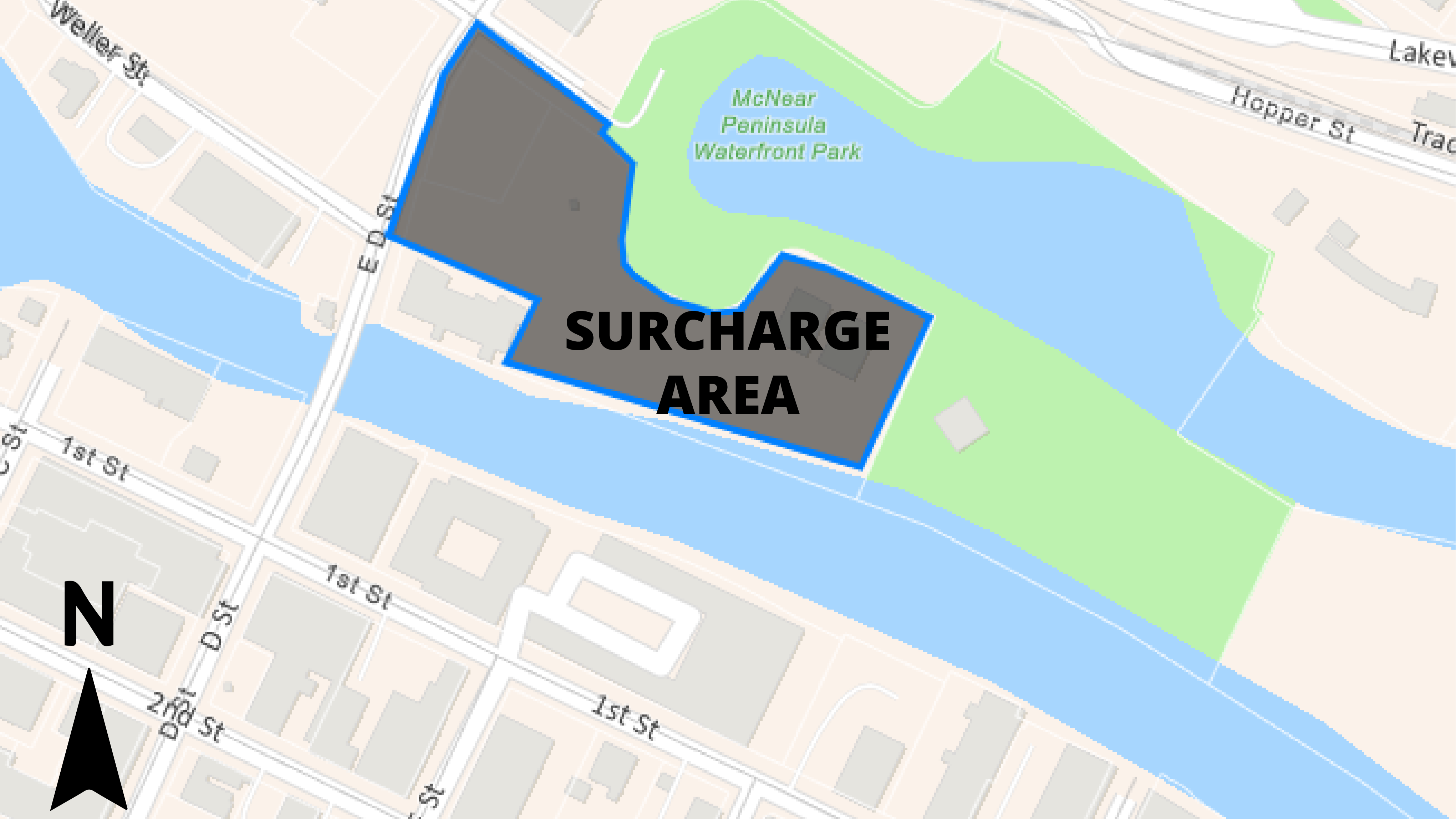 Oyster cove surcharging area map scaled size