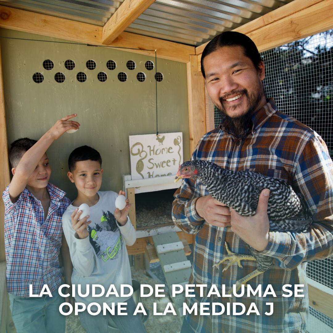 man holding a chicken with two children in the background