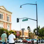 photo of streetscape with street lights