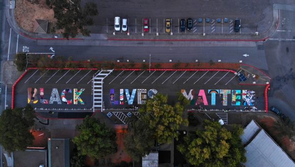 street mural spelling out "black lives matter"