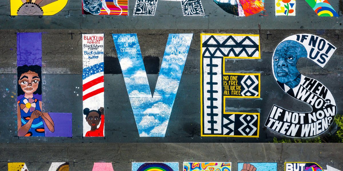 street mural spelling out "black lives matter"