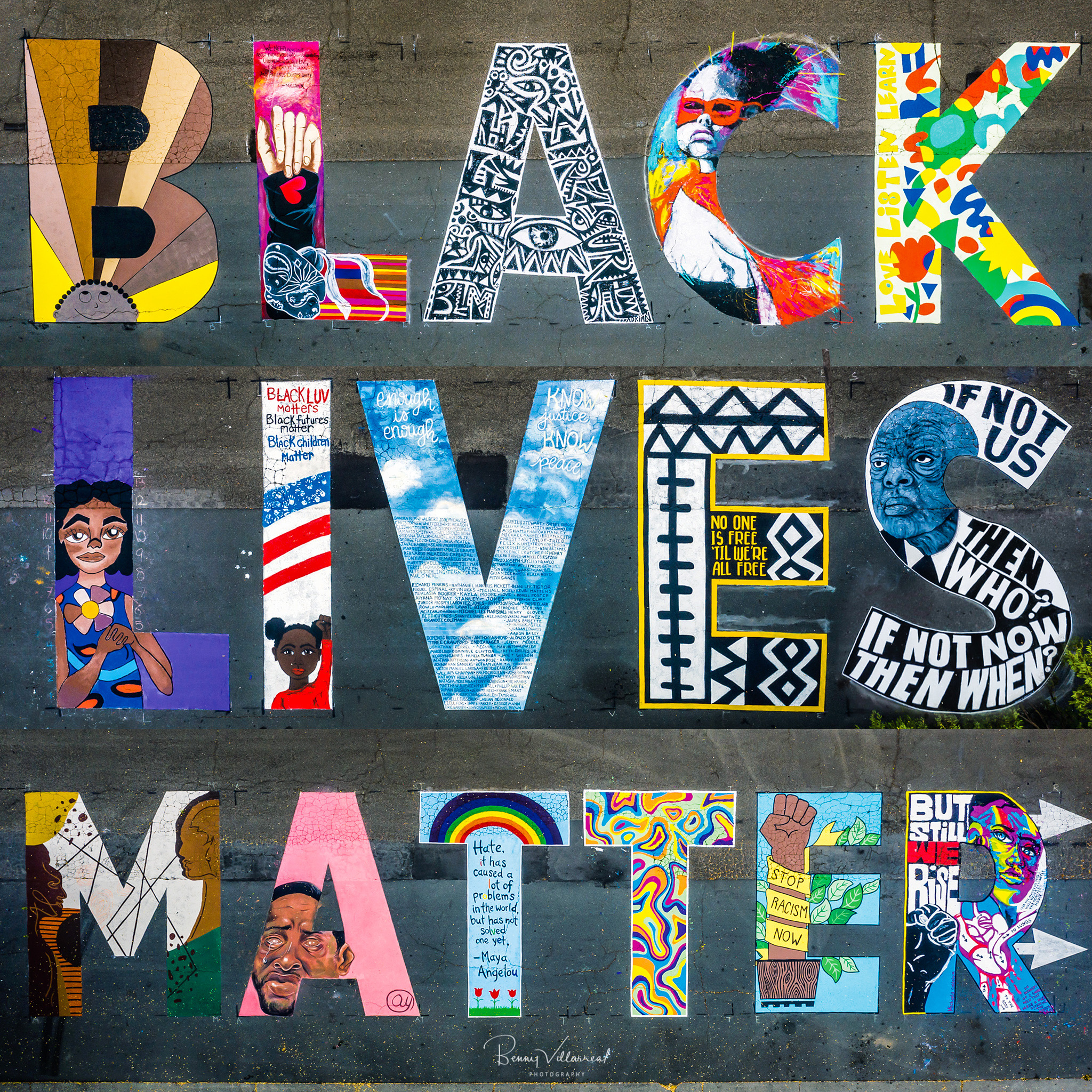 street mural spelling out "black lives matter"