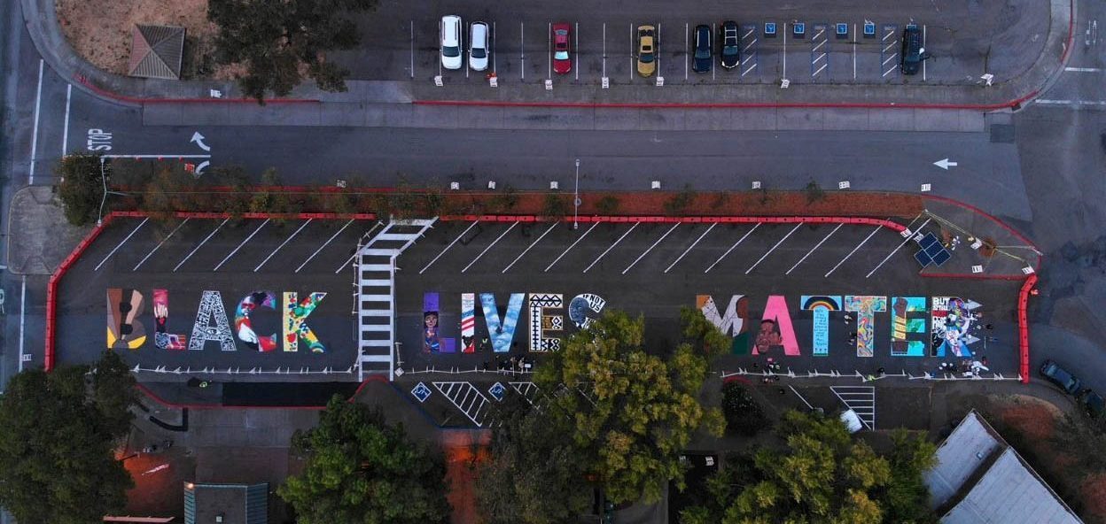 street mural spelling out "black lives matter"