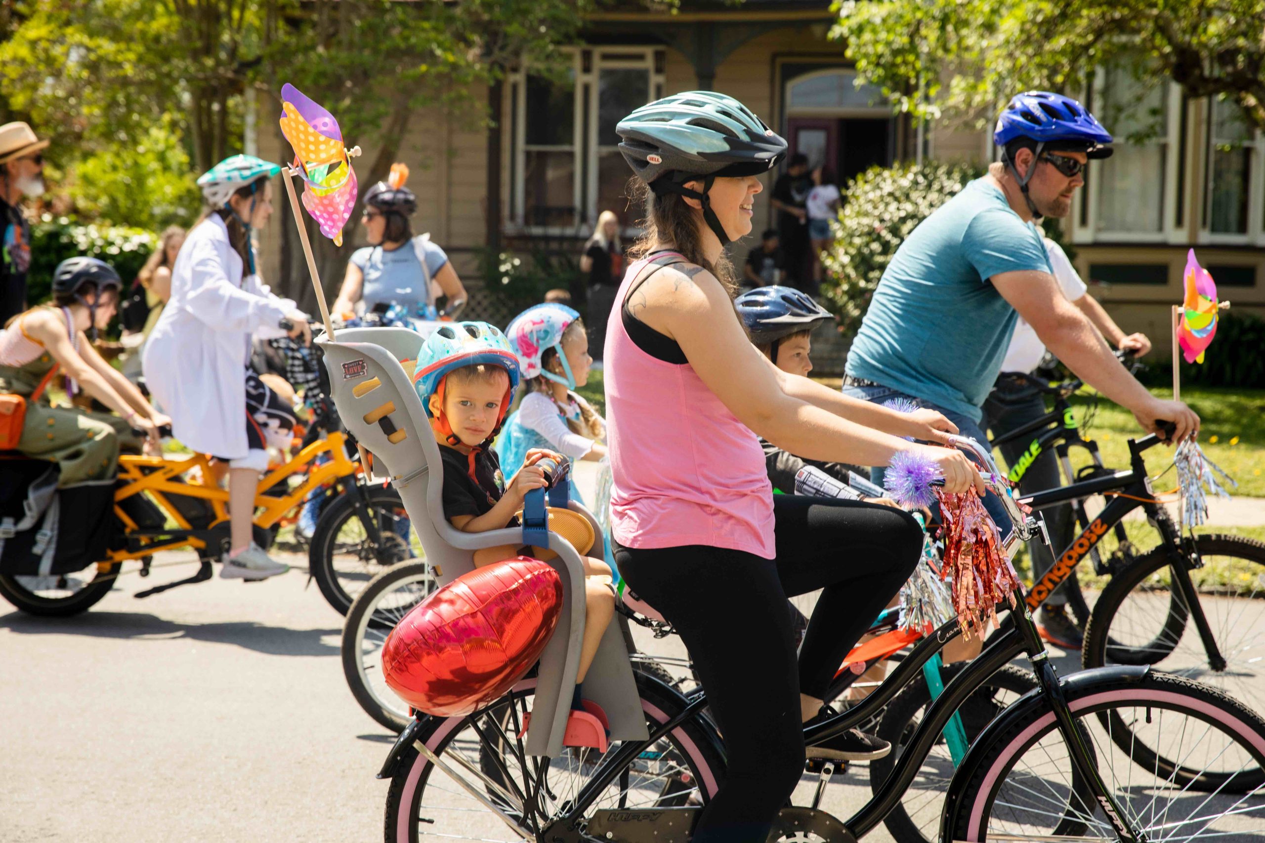 Family riding bikes