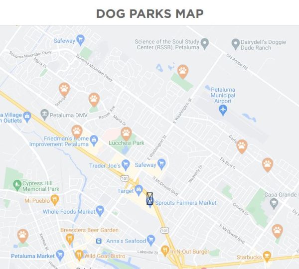 map showing location of dog parks