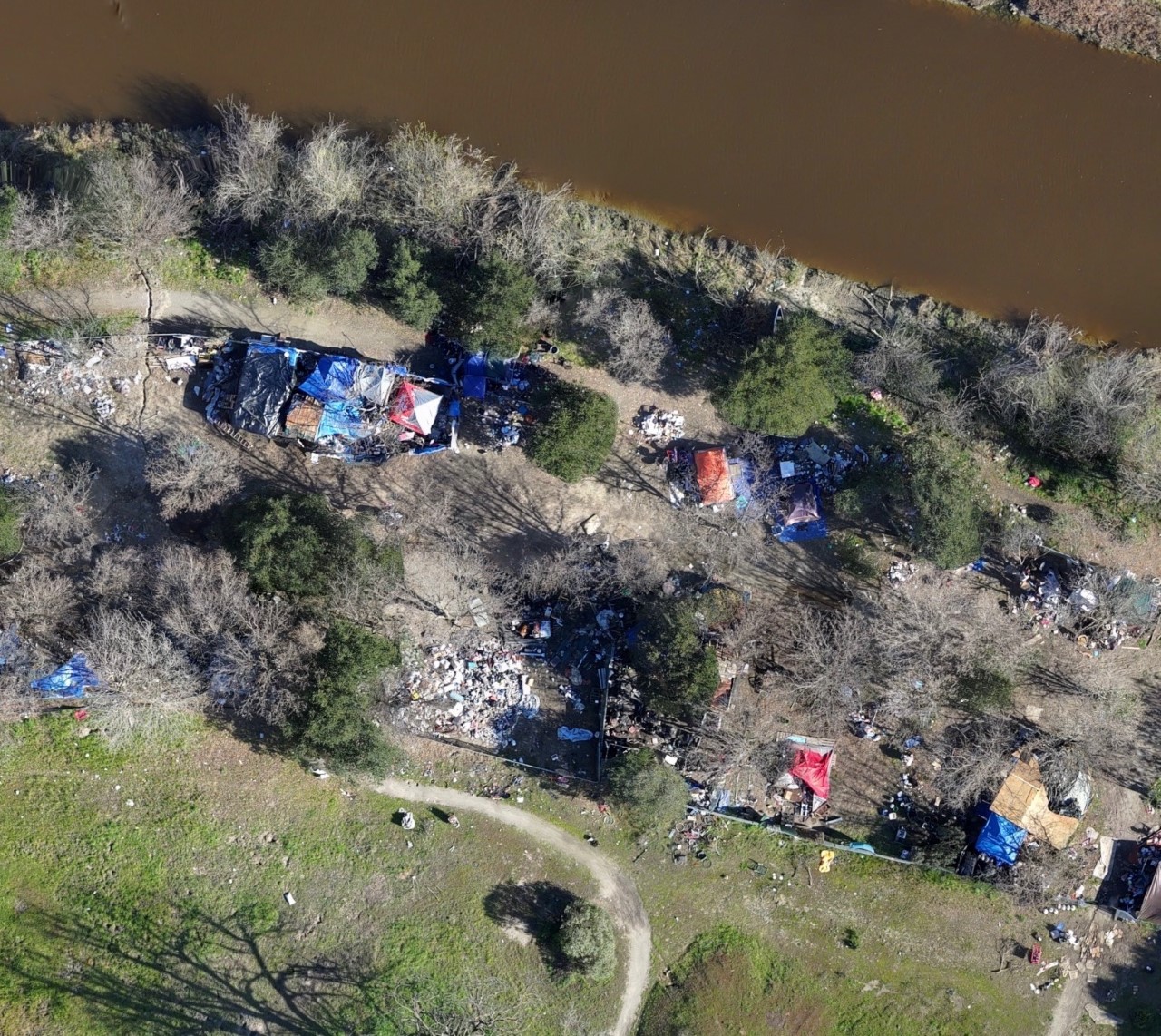 Image of unhoused encampment at Cedar Grove
