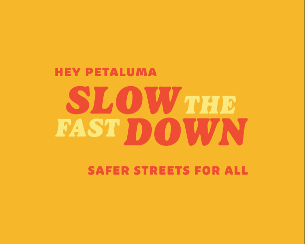 A logo for the Slow the Fast down campaign, dark orange text on a yellow background