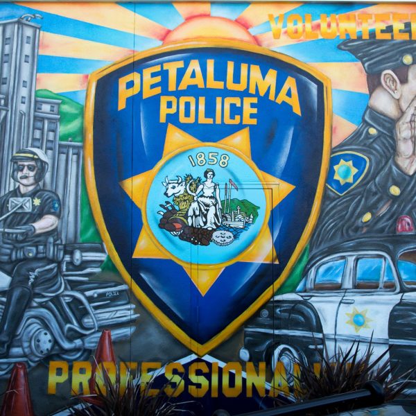 Image of Petaluma police department logo on mural