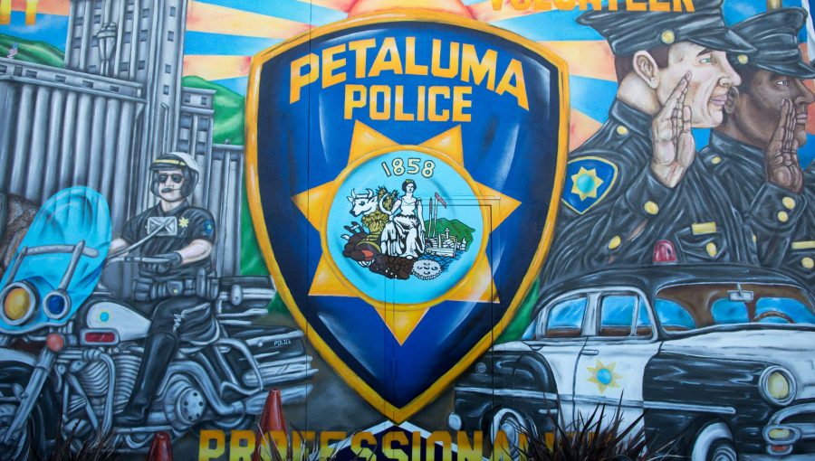 Image of Petaluma police department logo on mural
