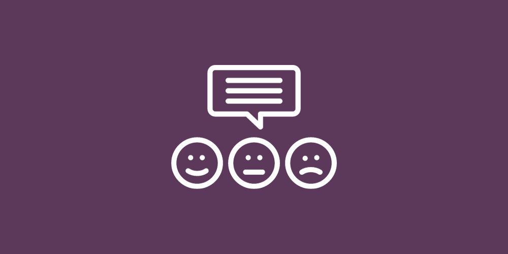 icon showing 3 faces - happy, neutral, and sad. There's a speech bubble above them.