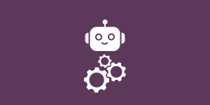 icon with a robot head over 3 gears