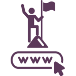 icon showing a person at the top of a mountain, over a website symbol