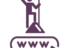 icon showing a person at the top of a mountain, over a website symbol