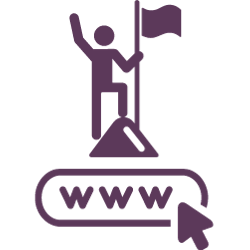 icon showing a person at the top of a mountain, over a website symbol