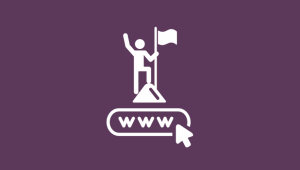 icon showing a person at the top of a mountain, over a website symbol