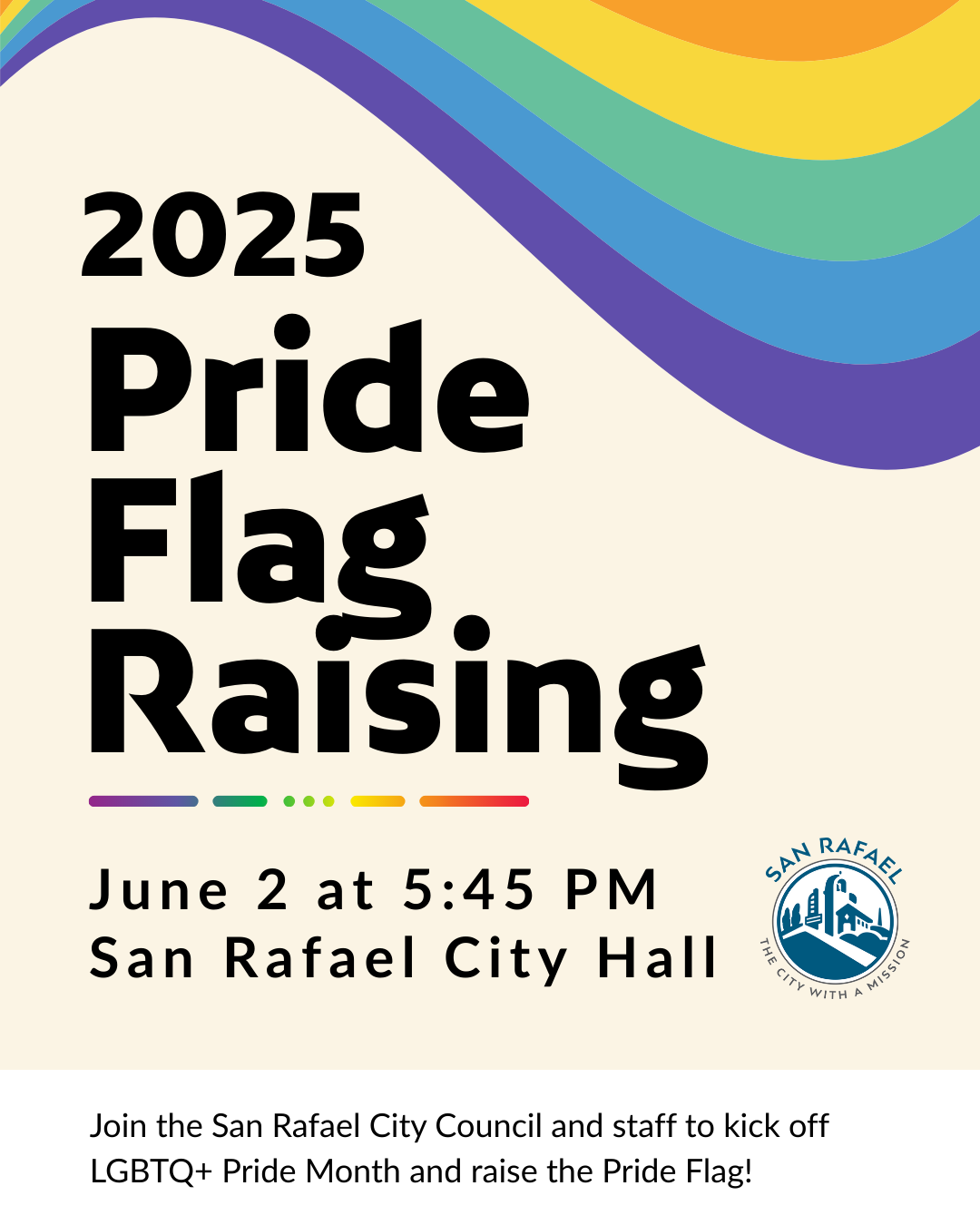 Pride event flyer with a rainbow