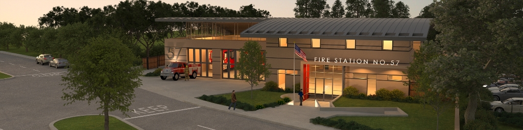 Fire Station 57 at night