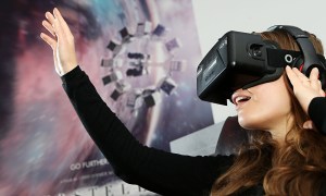 Photo of person wearing Oculus Rift virtual reality headset