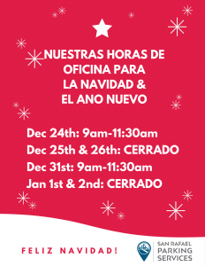 Parking Services Holiday Office Hours Spanish