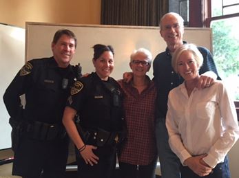 pictured: Officer LaPlante, Corporal Reese, Dominican NextDoor Moderator Paula Doubleday, Dominican HOA President Dan Sonnet and Vice Mayor Kate Colin