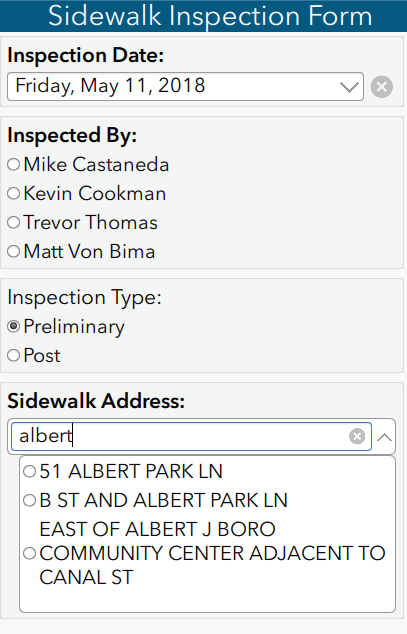 sidewalk inspection form