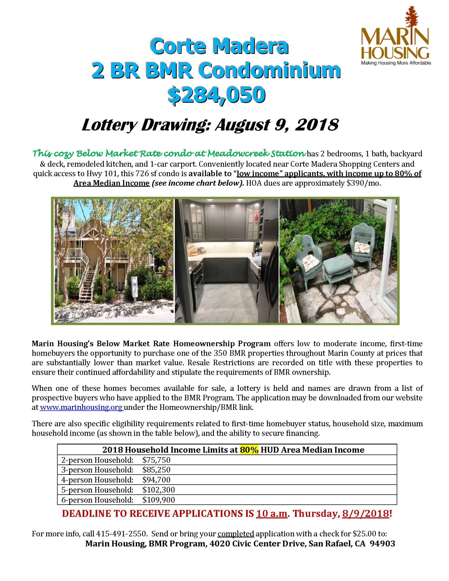 Two-Bedroom BMR Condominium Announcement