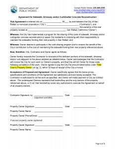 Agreement for sidewalk work page 1