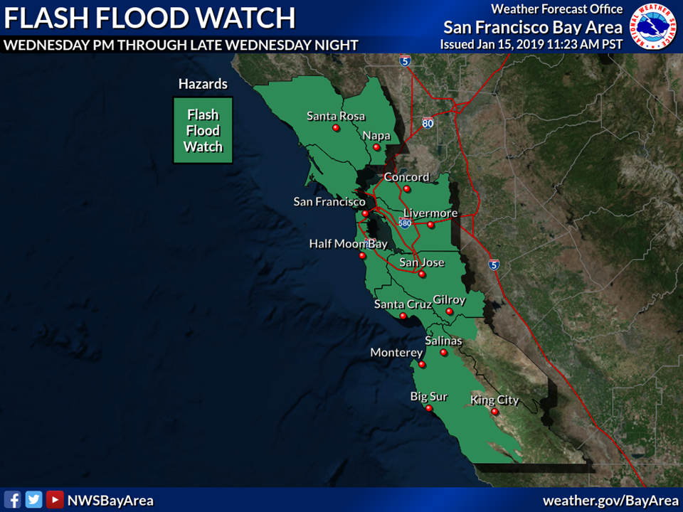 Flash Flood Watch And Wind Advisory In Effect From Wednesday 1 15 Through Thursday 1 16 San Rafael