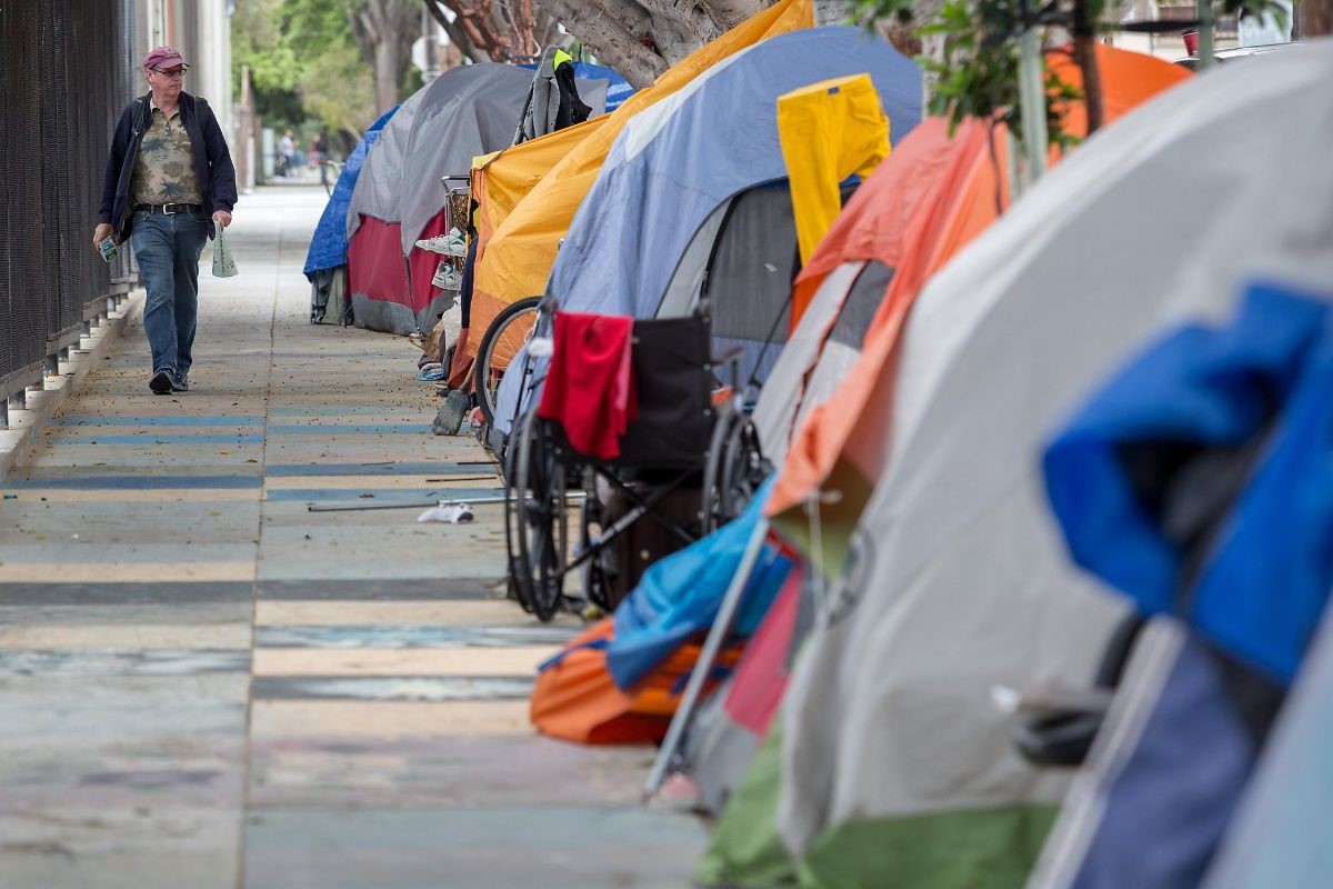 Tents on sidewalk