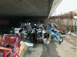 Debris pile at encampment