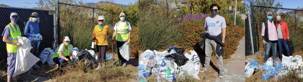 cleanup volunteers with bags of trash