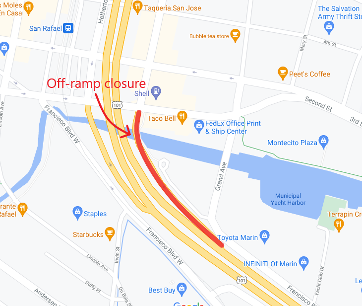 101 NB Central San Rafael Off-Ramp Bridge Replacement_Caltrans - Complete Offramp Closure - June 20 - June 21