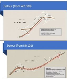 Central-San-Rafael-Harbor-Bridge-map detours WB 580 and NB 101