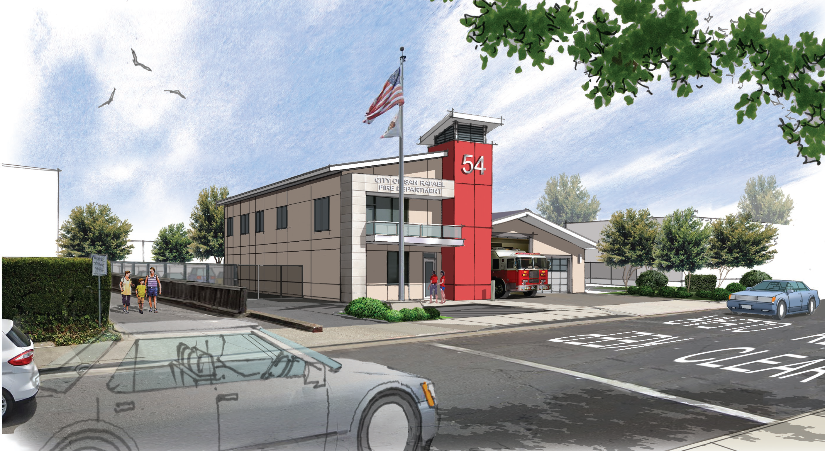 Fire Station 54 LCA rendering - exterior perspective