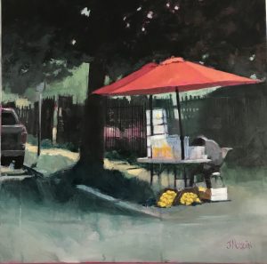 SECOND PLACE! Jann Noddin - Fruit Stand on Holly Street - Acrylic - 24"x24" - $600.00