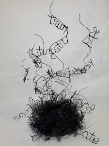 Kathy Pallie - Words Matter - Wire, thread, Styrofoam - 28"x24"x24" - $700.00