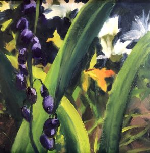 HONORABLE MENTION Mimi Sheiner - In the Garden - Oil on Rag Paper - 5"x5" - $600.00