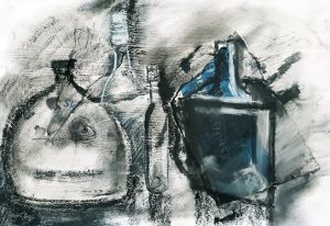 Zhanna Urodovskikh - Still Life - Charcoal, acrylic, collage on primed paper - 12"x18" - $350.00