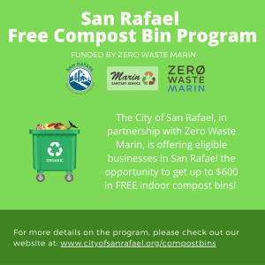 graphic describing free compost bin program details (see article for same information)