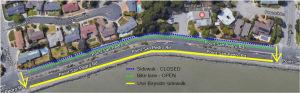 map of Point San Pedro highlighting sidewalk closure and alternate walking route