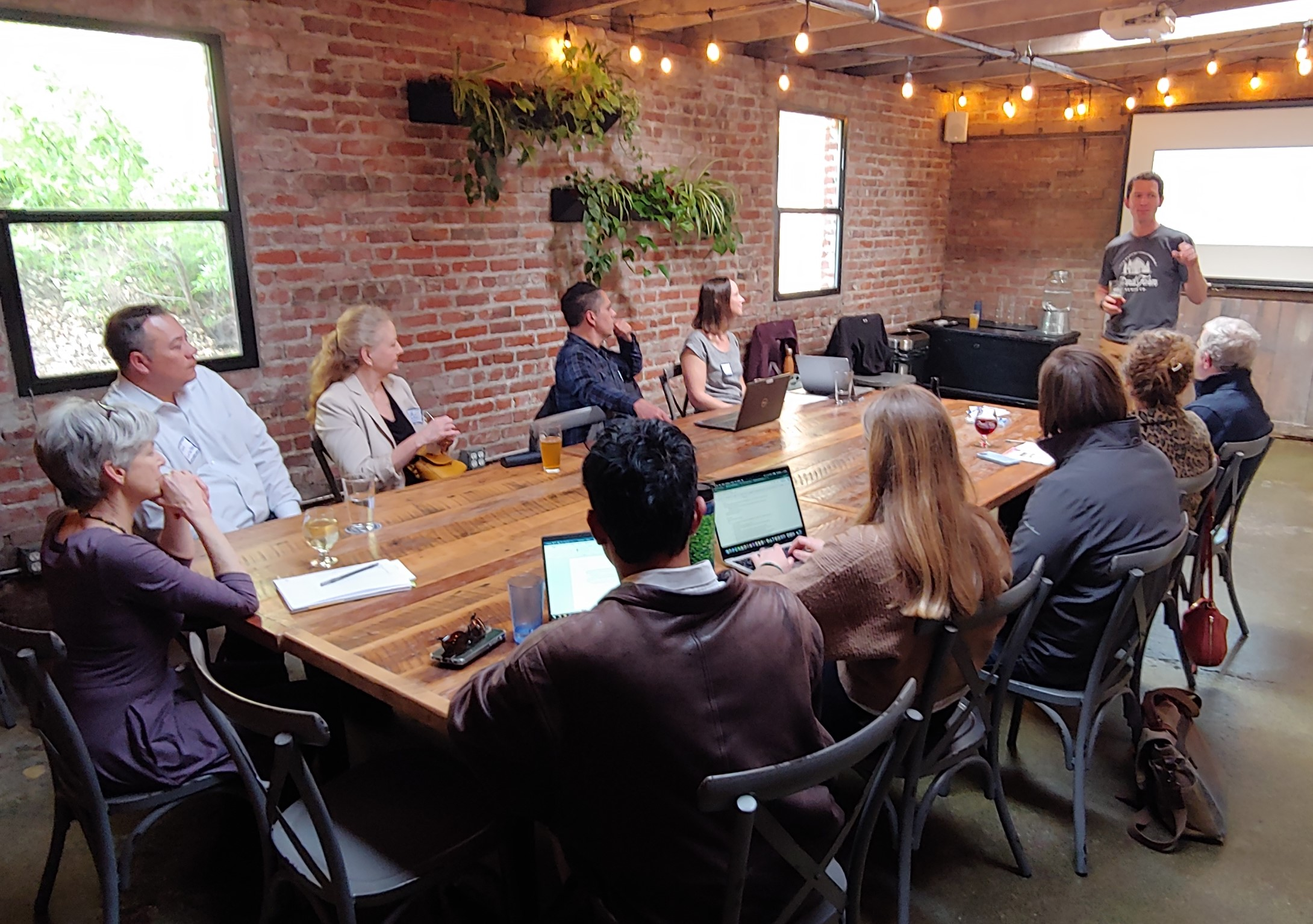 Exploratory roundtable discussion at Pond Farm Brewing with San Rafael business leaders.