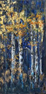 Jan Buscho "Deep Forest Light" 24k Gold Leaf, Oil Paint & Sticks $775