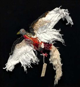 Julia Feldman "Unclipped Wings" Repurposed Cotton, Hand Embroidery, Found Objects, Wire $2100