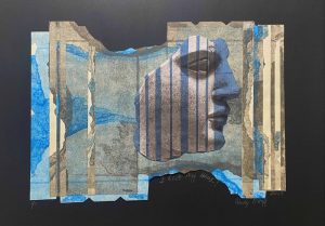 Cindy Ostroff "I Lost My Head" Collograph, Photo & Recycled Cardboard $450