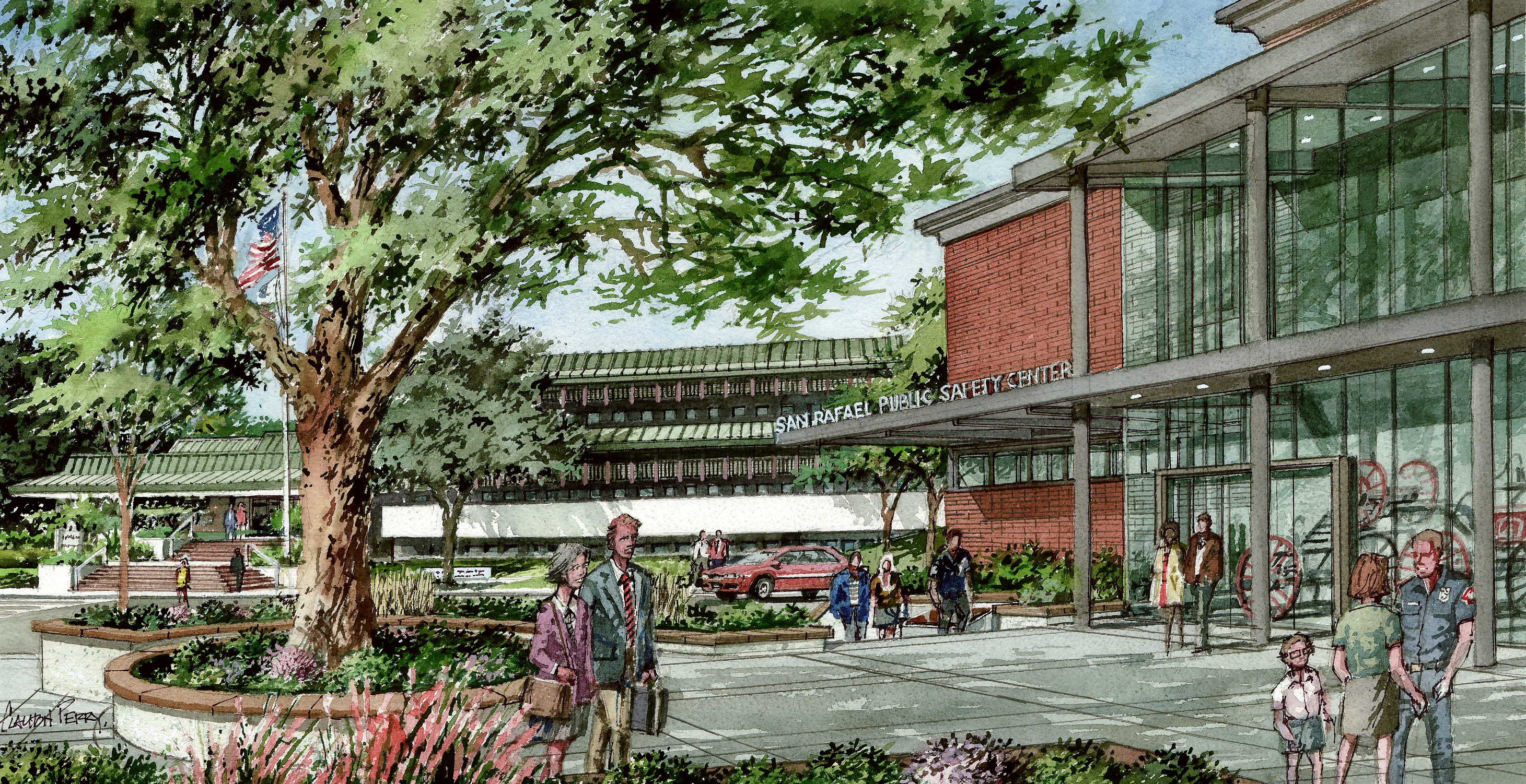 Watercoloring rendering of the new Public Safety Center