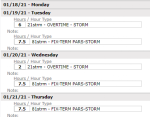 Fixed-term employees timesheets for storms