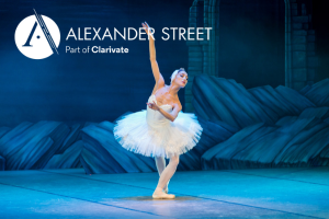 ballerina performing with the words "Alexander Street" behind her.