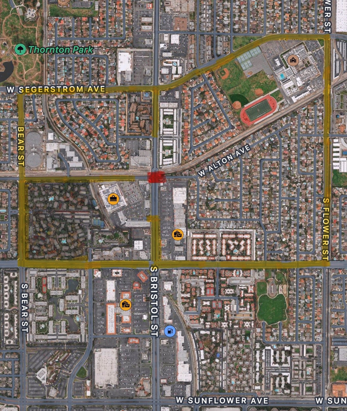 map illustrating intersection closure at Bristol St. and MacArthur Blvd.