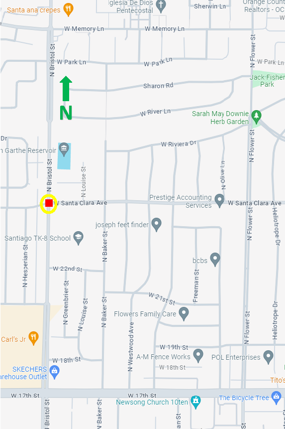 map of lane reductions at Bristol St. and Santa Ana Clara Ave.